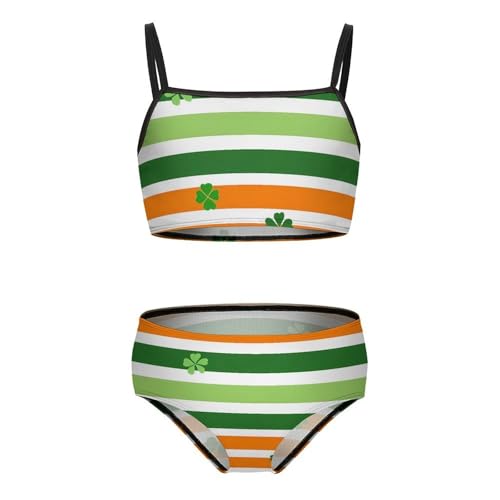 St-Patrick's-Days Stripe Girls Swimsuits Two Piece Bikini Sets Beach Sport Swimwear Bathing Suit