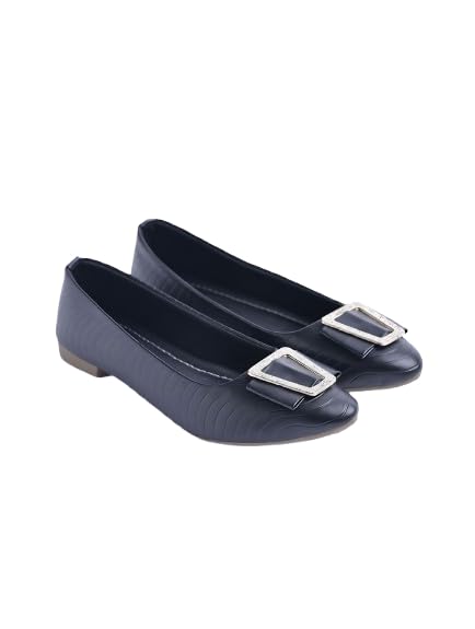 Women's Beige Ballet Flats with Crystal Square Buckle | Stylish Slip-On Bellies for Women | Lightweight Comfortable Casual, Office Wear, Party & Daily Use Flat Shoes-image-0
