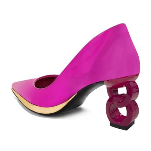 FSJ Women Classic Gold Chain Chunky Heel Pumps Pointed Toe Slip On High Heel Ladies Office Fashion Comfy Evening Shoes Size 4-16 US3