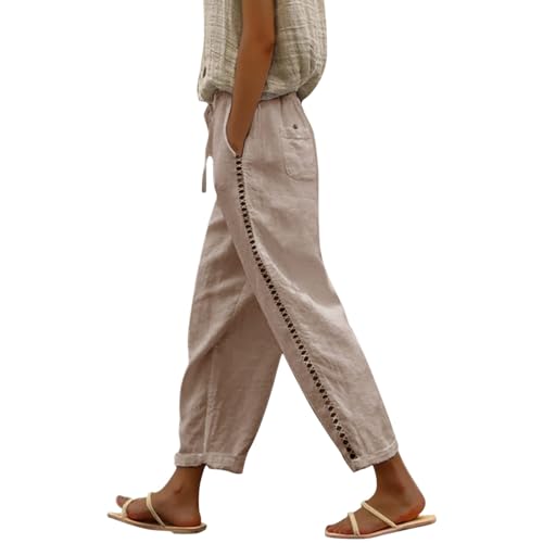 LCMTWX Womens Wide Leg Linen Pants 2025 Linen Elastic Seven Pants Beach Casual Pants Linen Capri Pants 2025 Pants with
