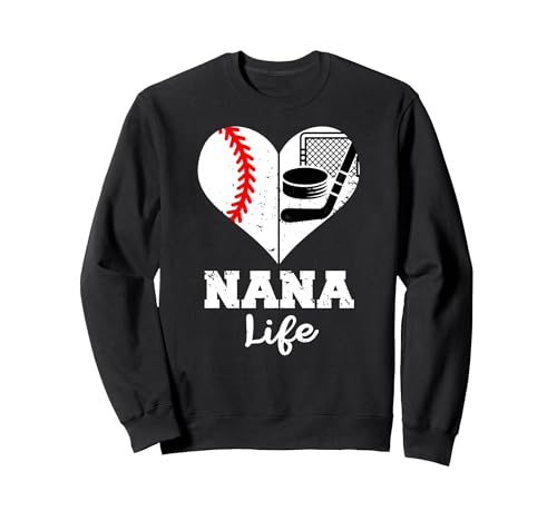 Nana Life Heart Funny Baseball Hockey Nana Sweatshirt, Adult Unisex, Black, Small