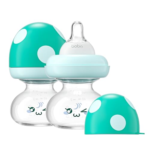Image of YOHKOH Newborn Glass Baby Bottles with Slow Flow Nipple for 0+ Months, Wide Neck Feeding Bottle, 2.7oz/80ml (Blue, 2.7oz (Pack of 2))