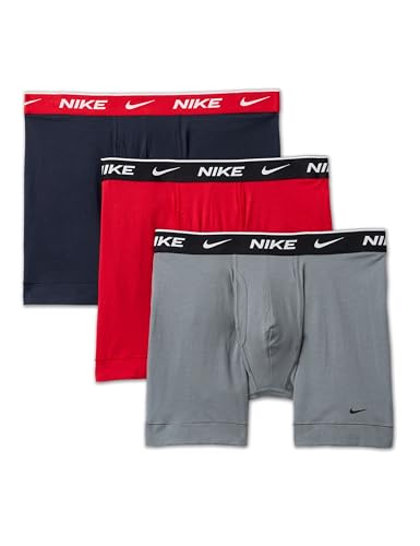 Nike Men`s Essential Micro Boxer Briefs 3 Pack, Navy/Cement/Red, S