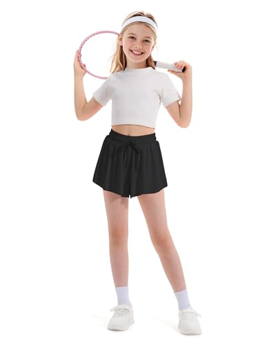 Image of Witwot Butterfly Shorts Girls, 2-in-1 Teen /Kids Girl Flowy Athletic Skort | for Running, Tennis, Dance, Size 5-14Years