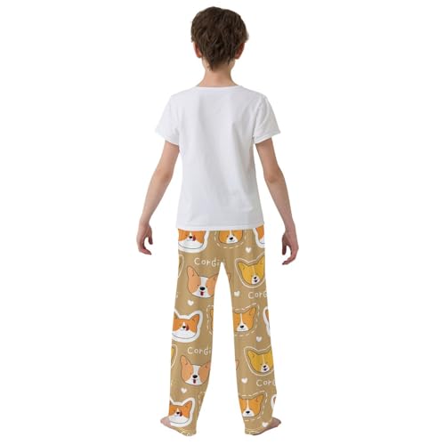 Boys' Pants Brown Cartoon Corgi Dogs Long Bottoms Jogger Pants Elastic Waist Trousers with Pockets S-XL3