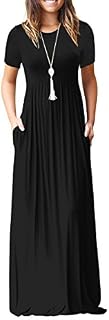 OURS Women's Summer Short Sleeve Loose Plain Long Maxi Casual Dress with Pockets