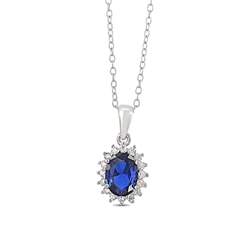 Ornate Jewels 925 Silver Oval Blue Sapphire and AAA Grade American Diamond Halo Solitaire Pendant Necklace with 18 Inch Chain for Women and Girls (B07M91LS35) Amazon Price History, Amazon Price Tracker
