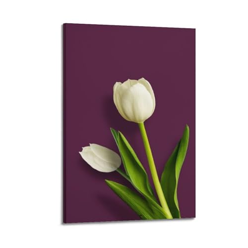 Poster artistique tulipes blanches ZHOUKEG toile suspendue