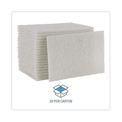 Boardwalk BWK198 Light Duty Scour Pad, White, 6 x 9 (Case of 20)