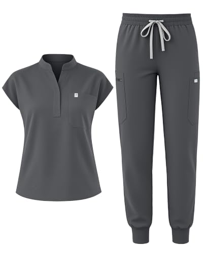 Reinwaete Medical Scrubs for Women Set - Soft Stand Collar Scrub Top & Pant