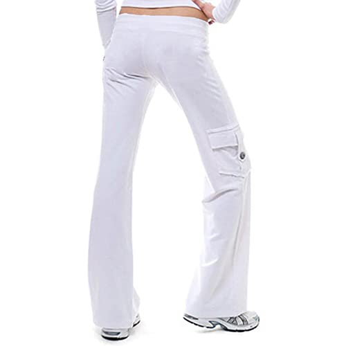 Cargo Pants Women Workout Out Leggings Stretch Waist Sweatpants Button Pockets Yoga Gym Loose Fit Trousers Wide Leg Z3-White 4X-Large #TOP5