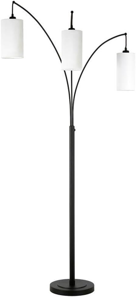 Aspen 3-Light Torchiere Floor Lamp with Fabric Shade in Blackened Bronze/White