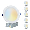 PROCURU Professional 6-Pack 6-Inch 2700K-6000K 5CCT 12W LED, Baffle Style, Heavy Duty Ultra-Thin Recessed Ceiling Slim Downlight, Dimmable, White Trim (VSB65W-6P)