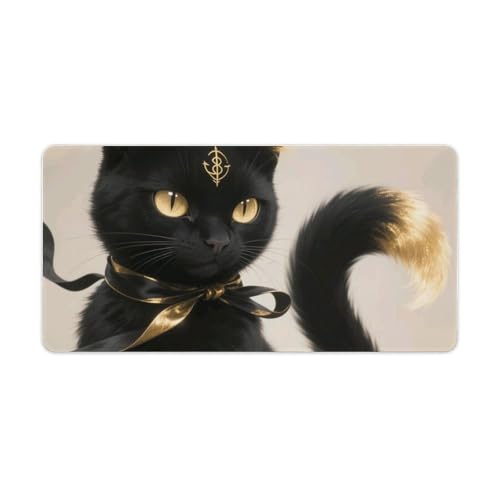 Tapis de souris chat noir avec ruban pour clavier de bureau