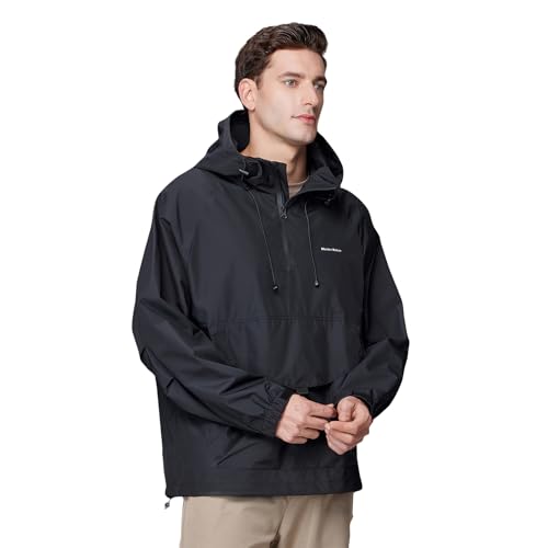 Men's Windproof Water-Resistant Hoodie Windbreaker Jacket Large Front Pocket Adjustable Hood Outdoor Relaxed Fit3