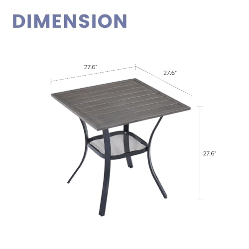 Image of VICLLAX Small Patio Dining Table, 28 inchx 28 inch Metal Slatted Tabletop with Storage Shelf for Deck Lawn Garden Backyard, No Umbrella Hole, Antique Grey Tabletop