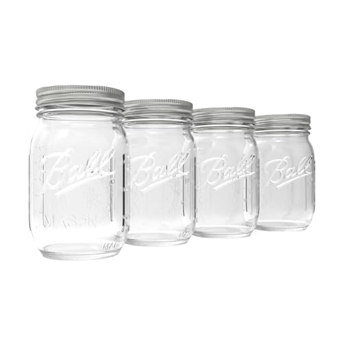 Image of Ball Regular Mouth Pint 16oz. Glass Mason Jar with Lids and Bands, 4 Count