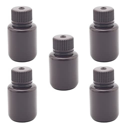 Othmro 10pcs Plastic Lab Chemical Reagent Bottles, 30ml/1 oz Small Mouth Liquid/Solid Round for Samples Storage Containers Sealing Bottles with Cap Brown