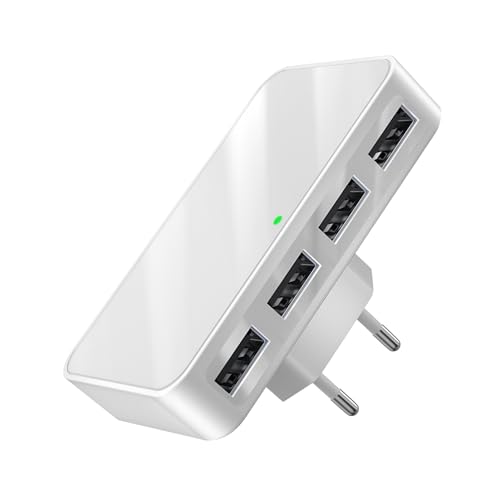 VPSUN USB Ladegerät Flach 25W 4 Port Netzteil Mehrfach Ladeadapter Kompakter Reise Handy Ladeblock mit 4 USB-A Schnellladegerät UK/US/EU Stecker für iPhone Samsung iPad AirPods (White)
