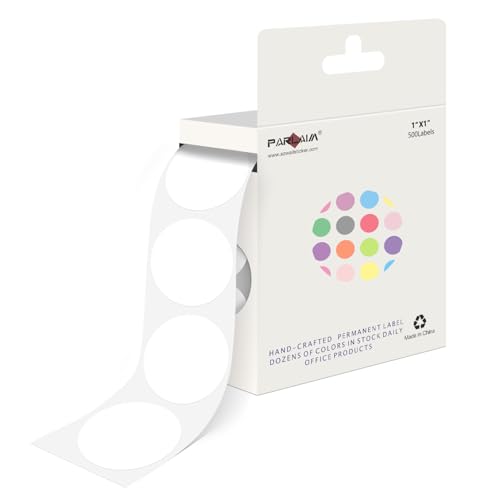 PARLAIM White Dot Sticker 1 inch 500Pcs Round Color Code Label Circle Dots w/Hanging Box for Home,Inventory,Business