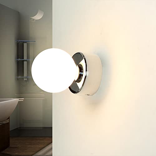 Licht-Erlebnisse Wandleuchte Innen Glas Metall in Chrom IP44 Bad H:10 cm G9 max. 40 Watt Kugel blendarm Spiegel Moderne Wandlampe Badezimmer BRAZOS
