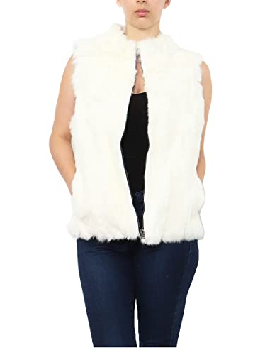 Miss Rouge Gilet sans manche,manteaux sans manche,en fourrure lapin (BLANC, TU (38,40,42))