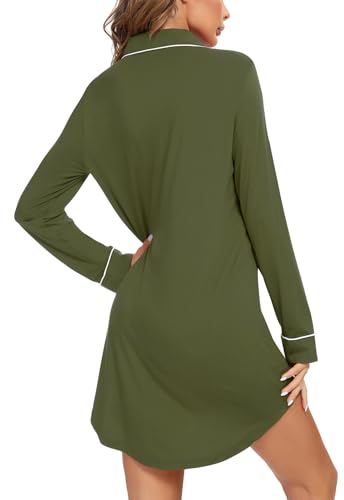 Image of Samring Nightgowns for Women Long Sleeve Button Down Night Gown Sleepshirts | Classic Nightdress,Soft House Dress,Chest Pocket,Loose Boyfriend Style,Sleep,Lounge,Wedding,Maternity&Postpartum,All Seasons