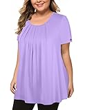 MANER Women's Plus Size Tops Short Sleeve Flowy Shirts Casual Blouses Tunic Tops L-4XL (Lavender, XX-Large)