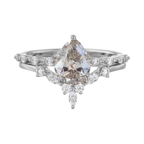 10K 14K 18K Solid Gold Pear Cut Gemstone and Moissanite Wedding Ring Sets 2pcs Gemstone Engagement Ring Set Bridal Ring Sets Promise Ring Sets for Women Free Engraved - Main Image