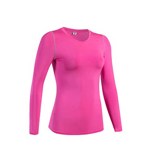 Women's 3 Pack Dry Fit Athletic Compression Base Layer Long Sleeve,Black,Rose,Green,Medium #TOP4