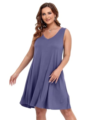 Image of BELAROI Women Casual Summer Beach Dresses Plus Size Sundress V Neck Pockets Swing Tank Dress Cover Ups