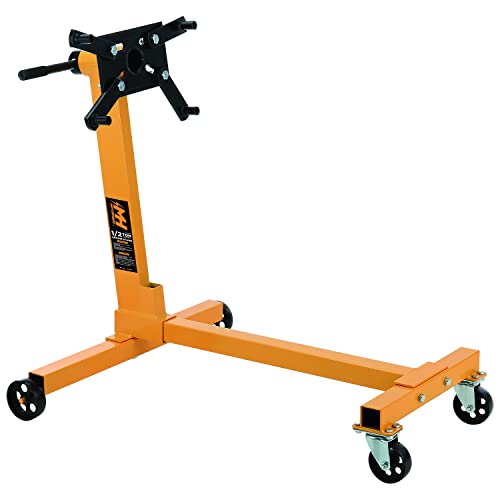 MOTORHEAD 1/2-Ton Heavy-Duty Rotating Engine Motor Stand (1,000 lbs), LS Compatible, 360degree Degree Rotation, 4-Caster, 4 Adjustable Arms, Heavy Gauge Welded Steel, USA-Based, Yellow, AG00005G