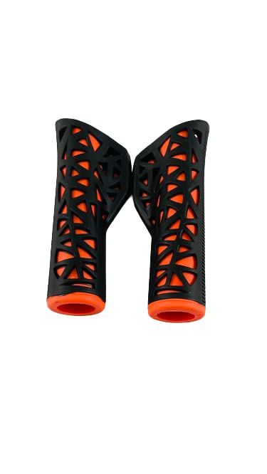 Image of Shrenik Cycle Handle Grip 12.5cm Length Dual Soft Rubber Non Toxic Anti-Slip MTB /City Bicycle Bike (Black-Orange)