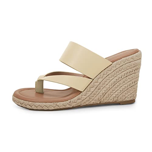 Womens Espadrille Wedge Sandals Platform Thong Padded Insole Single Vegan Leather Strap Slides Backless Slip On Casual Summer Flip Flops by Coutgo - Used condition - Image 3