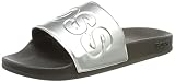 BOSS Damen Bay Slid In Italien gefertigte Slides in Metallic-Optik mit Statement-Logo Größe 38
