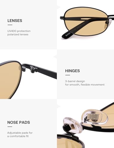SOJOS Retro Oval Sunglasses for Women Men Polarized Trendy Narrow Shades UV400 Womens Mens Sun Glasses SJ12634