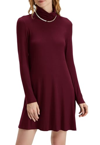 Image of KEEDONE Women's Long Sleeve Turtleneck Casual Loose T-Shirt Dresses