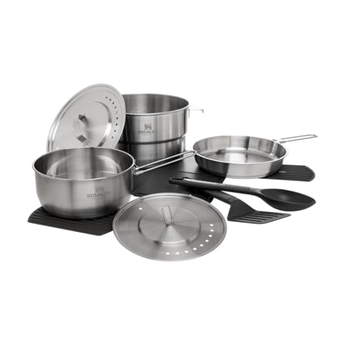 Comparison: Best Stanley Camp Cook Set 7 Stanley Adventure 11-Piece Even Heat Pro Camp Cook Set | 4.75 qt Stock Pot | 1.9 qt Saucepan | 8.5 in Frying Pan | Utensils | Stainless Steel Outdoor Cookware for Backpacking and Camping | BPA-Free