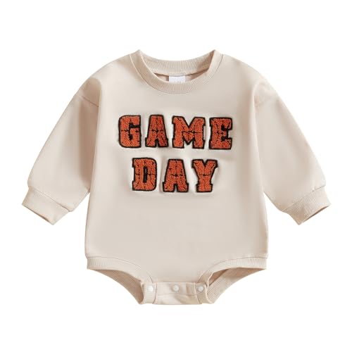 Infant Baby Boy Girl Basketball Outfit Game Day Bow Print Long Sleeve Bubble Romper Sweatshirt Newborn Fall Shirt