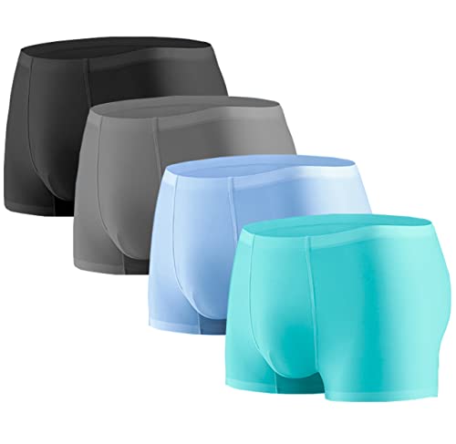 YUSHOW Lot de 4 Boxer Homme en Soie Glacée Calecon Respirants Anti-frottements sans Coutures Cool...