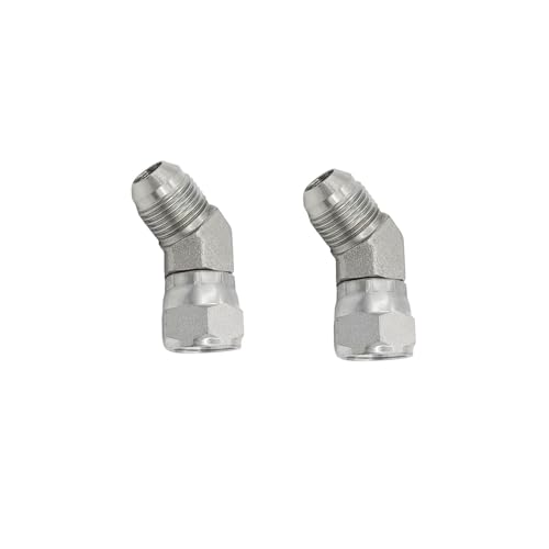 Image of (2-PACK) 6502-08-08 Hydraulic Hose Adapter Fitting 1 /2 inch Male JIC 37Flare（3 /4 inch-16UNF）x 1 /2 inch Female JIC 37Swivel(3 /4 inch-16UNF) 45Elbow Pipe Joints Carbon Steel