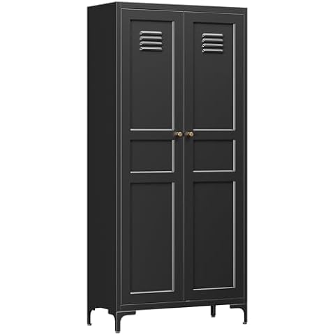 PEUKC Black Pantry Storage Cabinet 61-Inch High Cupborad Storage Cabinets with Doors and Shelves, Metal Kitchen Cabinet for Home, Dining Room, Bedroom, Living Room, Bathroom(Black) Cover