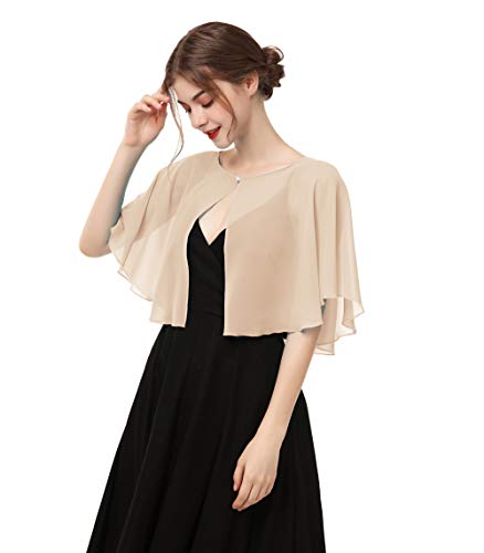 Soft Capelets capes Shawls and Wraps for Dress Chiffon Shrug Wedding Cape Cover Up (Champagne)