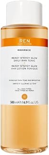 REN Clean Skincare Ready Steady Glow Daily AHA Tonic | Facial Brightening Toner | Exfoliate, Hydrate & Even Skin Tone with AHAs & BHAs | Tighten & Reduce Pores | Cruelty Free & Vegan