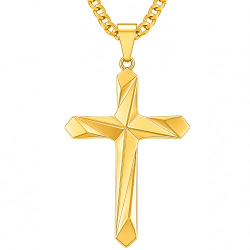 Image of Midari Gold Cross Necklace for Men 18K Gold Cross Pendant Minimalist Faith Necklace Christian Pendant Religious Gift