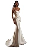 Mermaid Wedding Dress for Bride White Satin Strapless Corset Lace Up Pleated Backless Sexy Bridal Gowns with Long Train 2026 US8