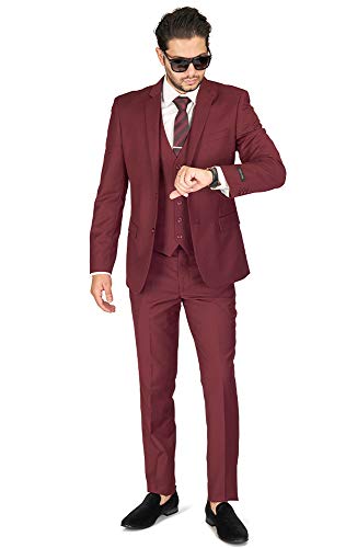 AZAR MAN Slim Fit 2 Button Burgundy Notch Lapel Mens Suit 8028-583