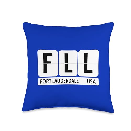 Airport Code Flip Board Tees FLL Fort Lauderdale FL USA Travel Souvenir Black Text Throw Pillow, 16x16, Multicolor