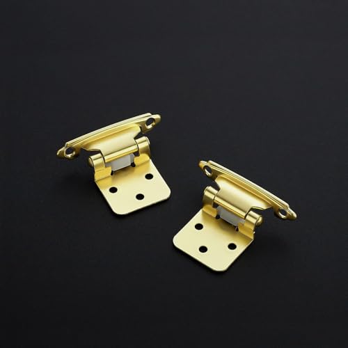Image of Ravinte 30 Pack (15 Pairs) 1 /2 inch Overlay Cabinet Hinges, Self-Closing Semi-Concealed Face Mount, Satin Brass Decorative Hardware with Door Bumpers for Kitchen & Cupboard Doors, Gold