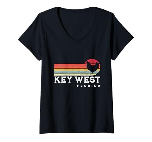 Womens Key West Florida Chicken Lover Souvenir V-Neck T-Shirt